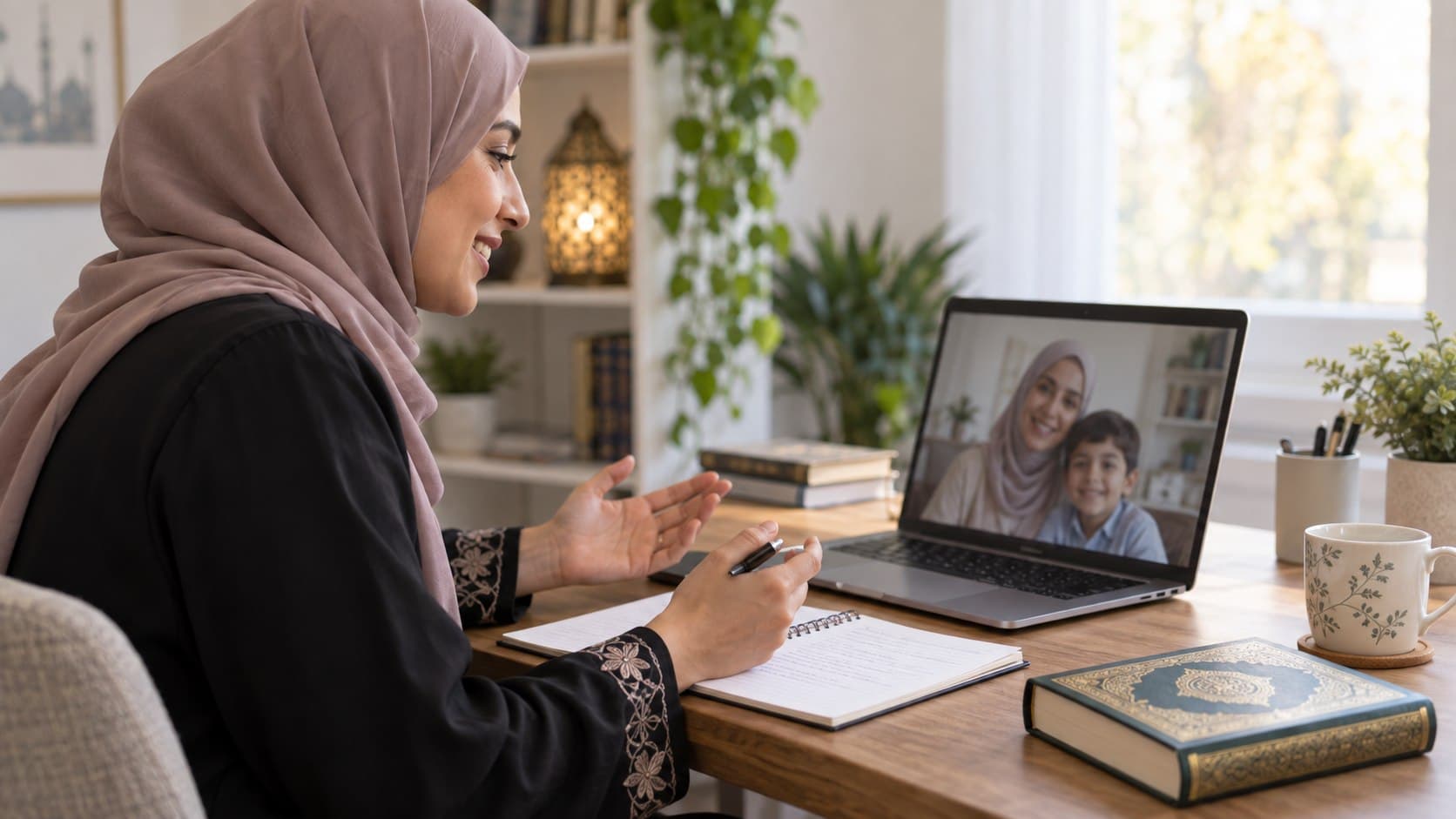 Admissions coordinator welcoming a prospective family on a video call