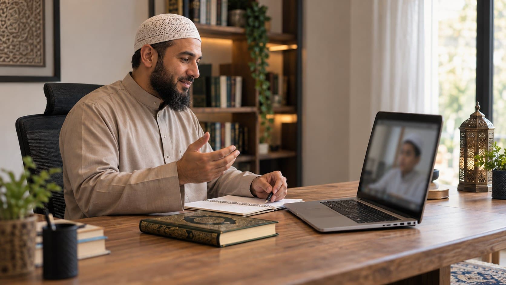 Quran teacher guiding a one-to-one online recitation lesson